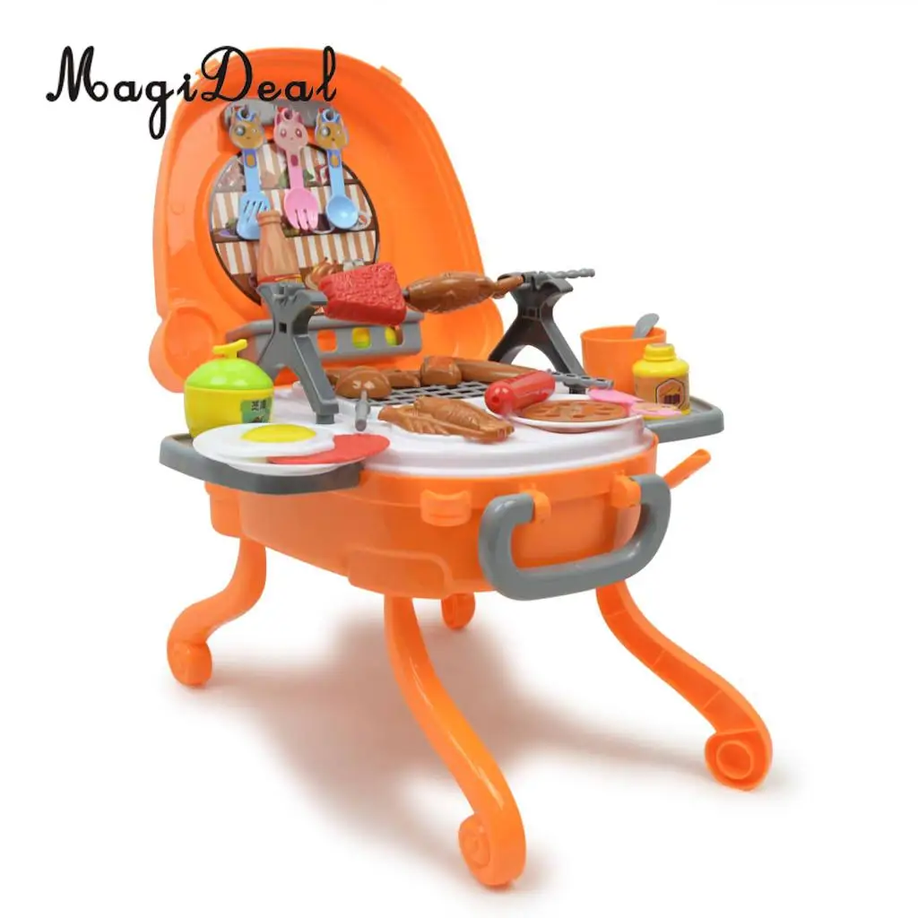 40 Pieces of Plastic BBQ Grill Game Pretend Play Toy Playset with Sound and Light, Kids Early Developmental Toy Birthday Gift