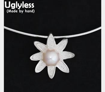 

Uglyless Real S990 Silver Fine Jewelry for Women Romantic Handmade Flower Pendants Necklaces without Chains Natural Pearl Bijoux