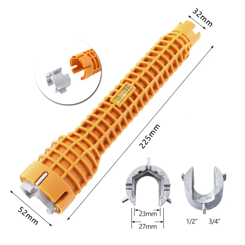 Гаечный ключ 225 мм для раковины, шестигранный гаечный ключ, универсальный рукав для раковины, кухонный кран для ванны, гаечный ключ, водопроводный с пузырьковым уровнем