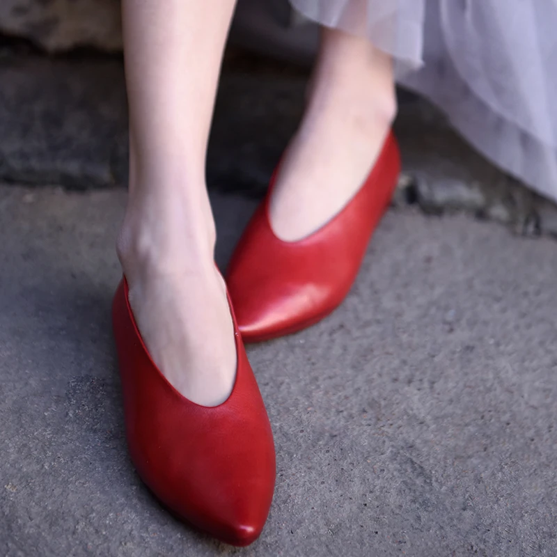 

Artmu Original Spring New European and American Retro Genuine Leather Women Shoes Flat Sole Pointed Toe Soft Sole Flats X82-1