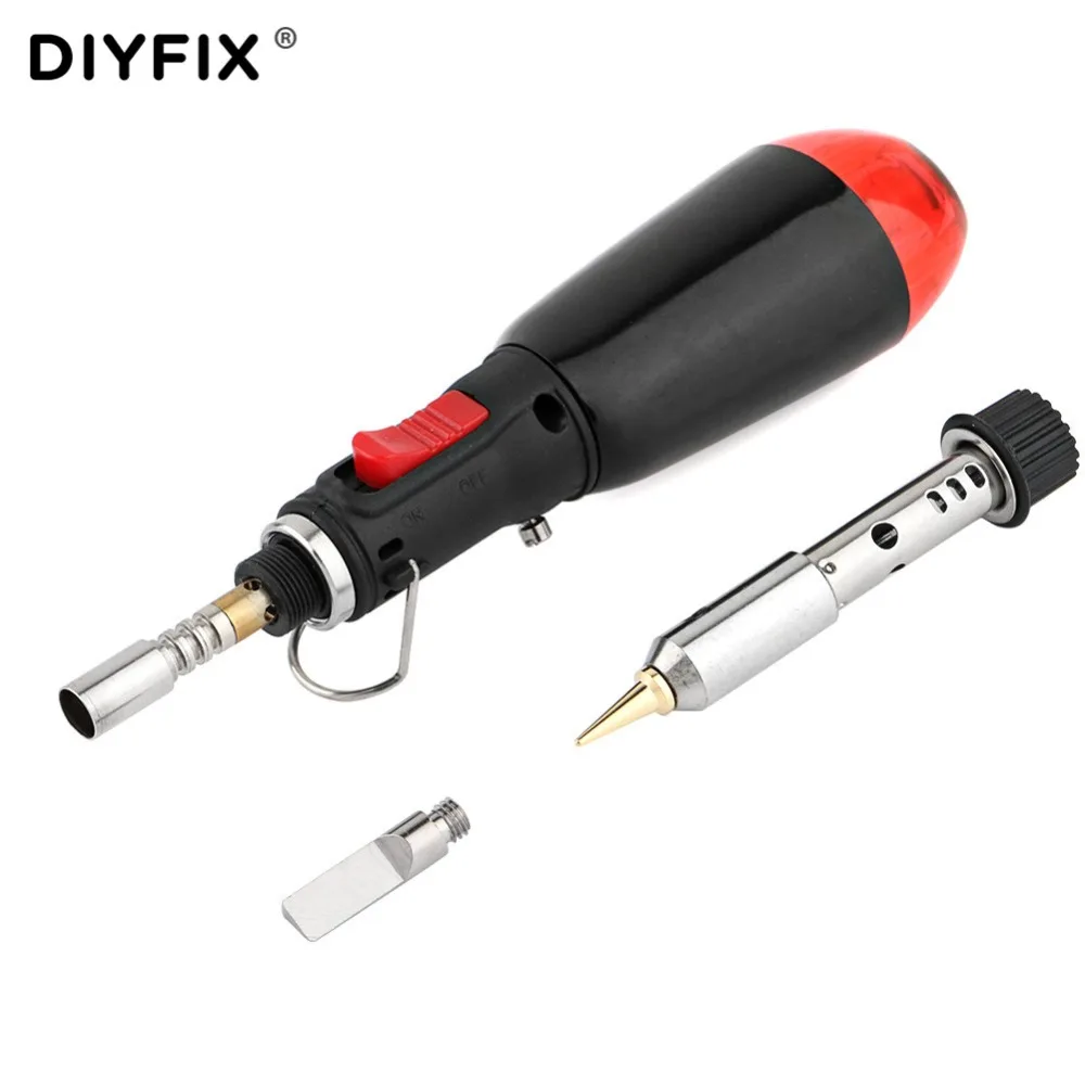 

DIYFIX 12ml Adjustable Temperature Gas Soldering Iron Cordless Welding Pen Burner Butane Blow Torch Solder Iron Hot Air Gun Tool