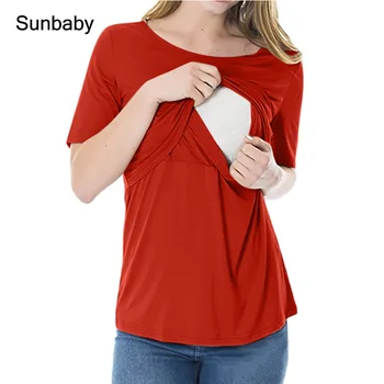 

SUNbaby nurse Solid color short-sleeved invisible mommy pregnant women breastfeeding T-shirt maternity clothes T0507
