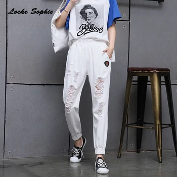 

1pcs High waist Womens Haren jeans 2020 Sring denim cotton Slim fit broken hole Beggar Jeans Ladies skinny Harem denim pants