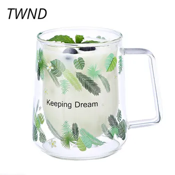

300CC Heat resistant double wall glass coffee mugs tea juice milk cups ins wind drinkware 11