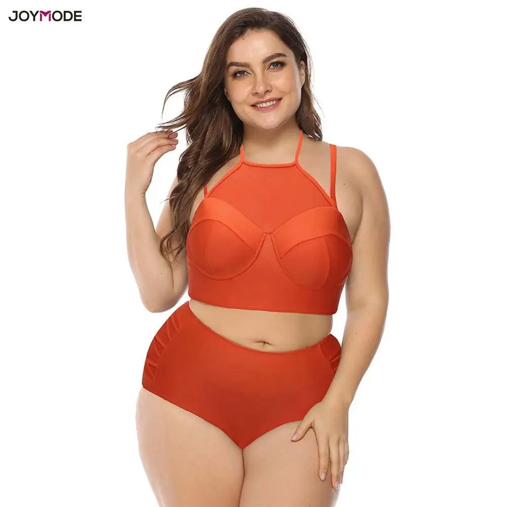 JOYMODE 4XL пляжная одежда большого размера из двух частей Сетчатое бикини с лямкой на