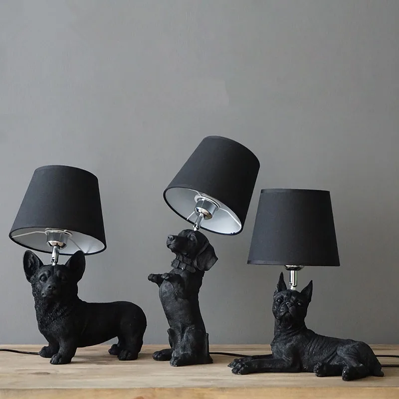 Dogs Anmails Table Lamp Black with Lampshades Art Decor Resin Table Lamp for Bedroom Living Room Children Room Kids Bedside Lamp