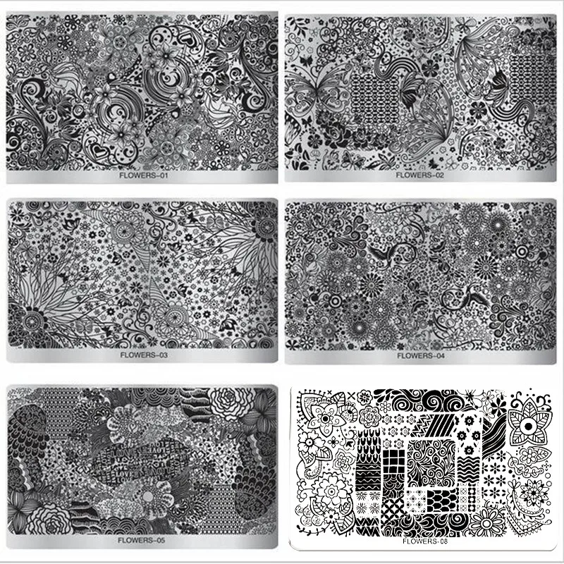 Лак для ногтей печатная пластина изображения штампы пластины штамповки Дизайн ногтей украшения DIY трафарет маникюрные инструменты Flower01-20