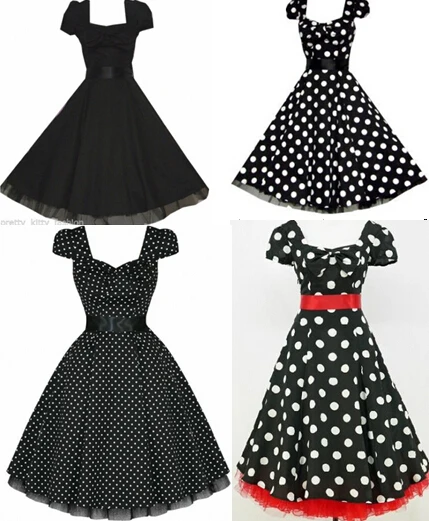 

free pp 4 styles plus size dress BLACK POLKA DOT 50's PUFF SLEEVE ROCKABILLY PARTY VTG DRESS rockabilly kleid s-6xl
