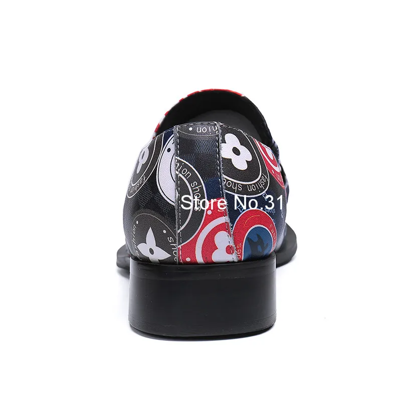 Business Couro Metal Azul Sapatas Fashion Casual Pé Moda De Em Dedo Dos Men's Sapatos Nova Deslizamento Cadeia Do Impressão Da Decorado Homens Partido w45qYCccXx