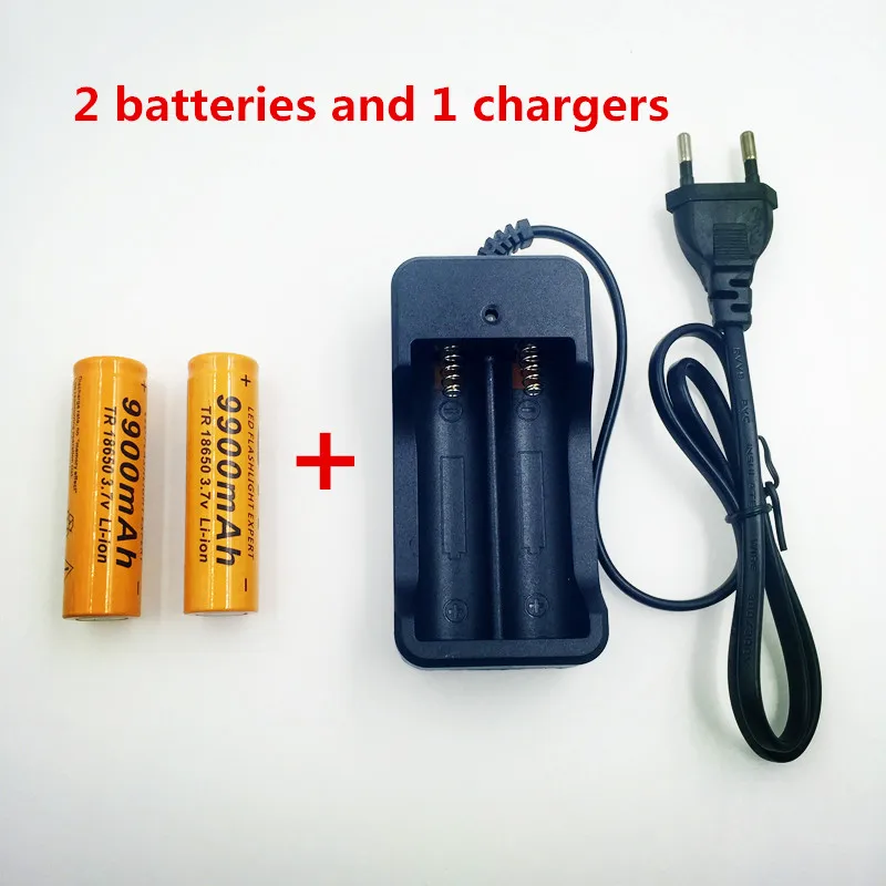 

2pcs 18650 battery 3.7V 9900mAh rechargeable liion battery with charger for Led flashlight batery litio battery+1pcs Charger