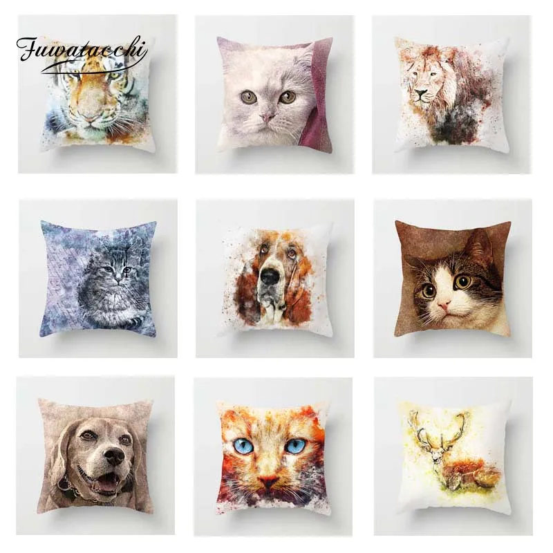 

Fuwatacchi Cute Pets Cushion Cover Dog Cat Throw Pillow Cover Polyester for Home Chair Sofa Decor Lion Tiger Pillowcases 2019