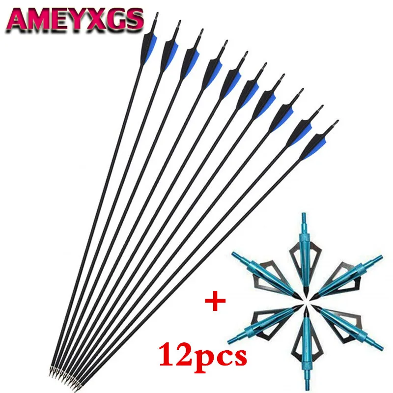 

12Pcs 30" Archery Carbon Arrows SP 500 Replaceable Screw Arrow Points With Broadhead For Outdoor Hunting Shooting Accessories