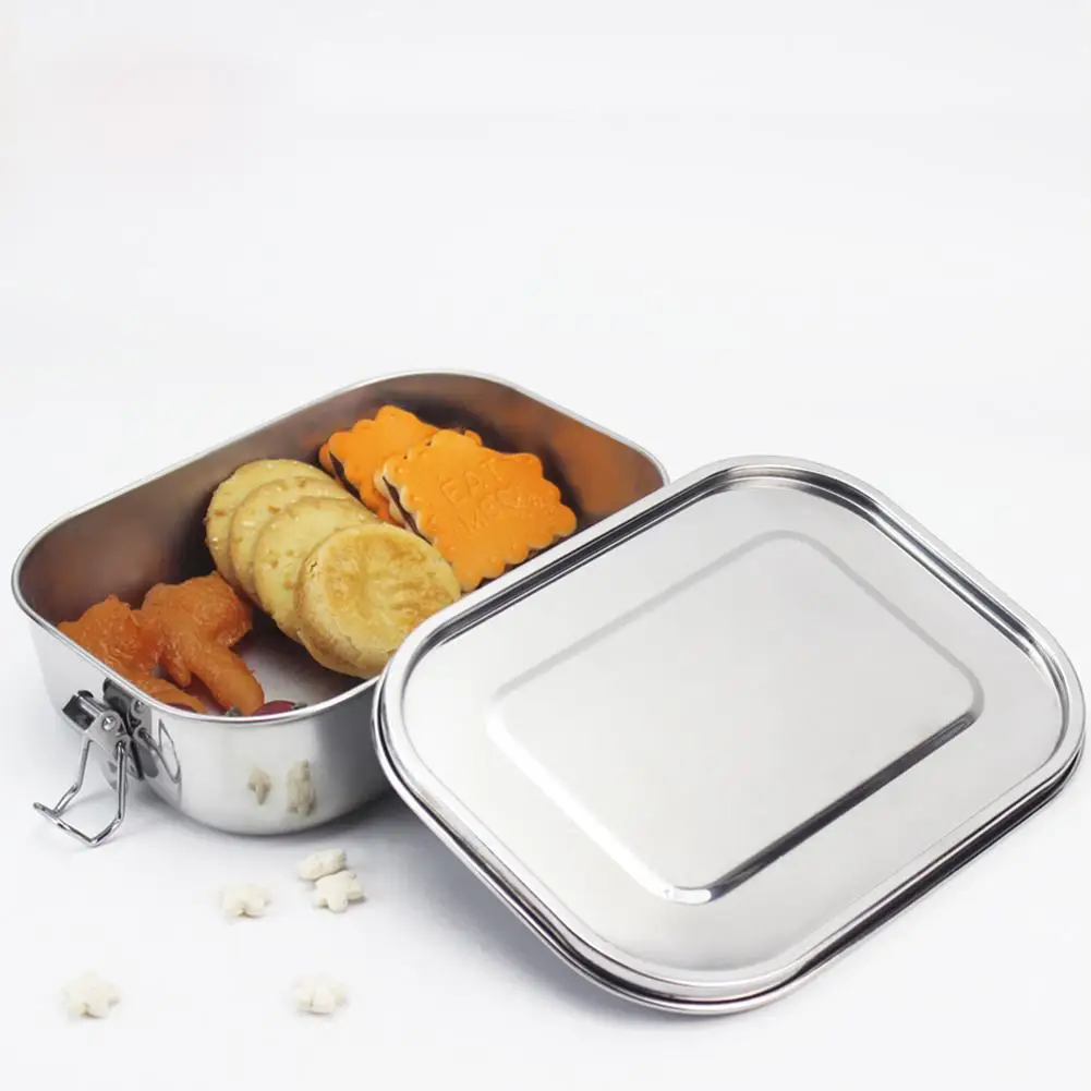 

Square 304 Stainless Steel Preservation Lunch Box with Silicone Sealing Ring Leak-Proof Food Container Bento Box