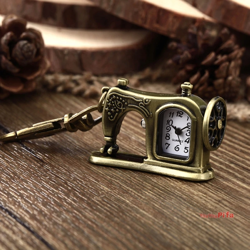 

Antique Sewing Machine Retro Bronze Keychain Pocket Watch Clock Men Women Children's Quartz Watches Popular Gifts With Box