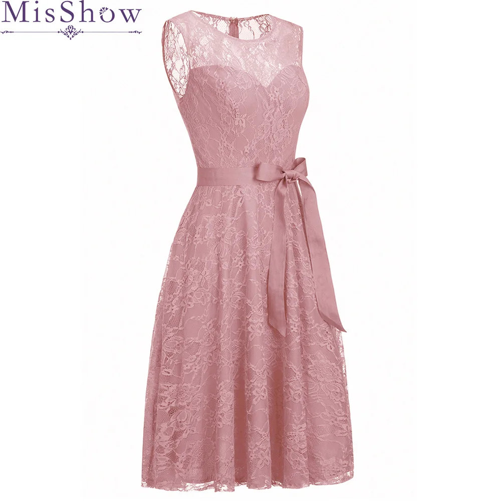 

Pink Vintage Lace Cocktail Dresses Short Scoop Neck Sleeveless Little Party Gown Women`s Knee-Length vestidos coctel mujer 2019