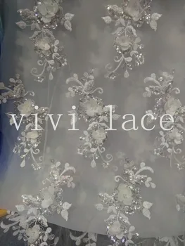 

5yards F188 offwhite luxury 3D flower sequin embroidery african lace for wedding/evening dress,send by dhl or aircargo