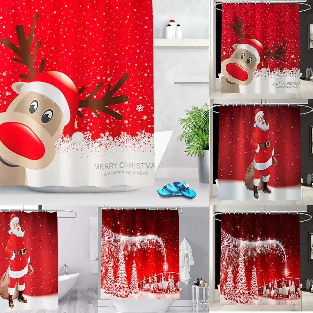 Christmas Santa Claus Bathroom Curtain Merry Christmas Decor for Home Christmas 2019 Ornaments Navidad Xmas Gifts New Year 2020