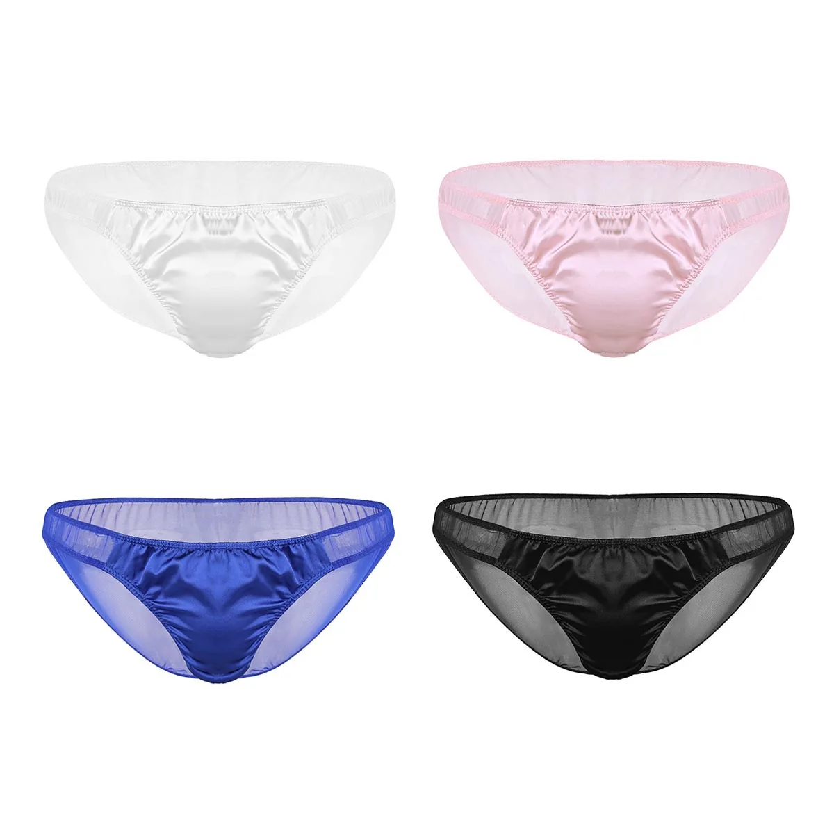 Male Mens Underwear Soft Breathable Sheer Mesh Lingerie Shiny Ruffle Bikini Briefs Sissy Panties Gay Swimwear Male Underpants