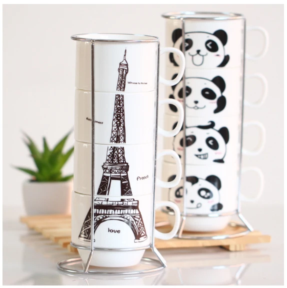 ZAKKA креативные керамические кружки, четыре шт/набор с варочной пандой, домашняя кофейная чашка, молочная чашка, керамическая чайная чашка, башня или панда, ламинированная чашка