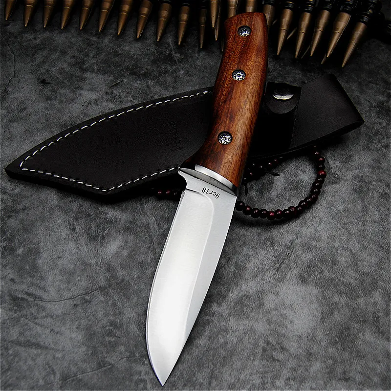 PEGASI Exquisite sandalwood hunting knife multi-function sharp outdoor knife home gift high quality ornamental knife