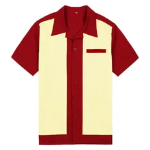 Красный крем хлопковые рубашки Короткие рукава на пуговицах Великобритании дизайнер рокабилли мужские рубашки великобритании повседневная одежда