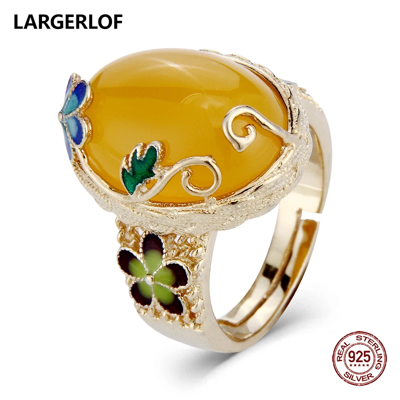 

LARGERLOF Ring Silver 925 Agate Adjustable Ring Women 925 Silver Jewelry 925 Silver Ring For Women JZ49013