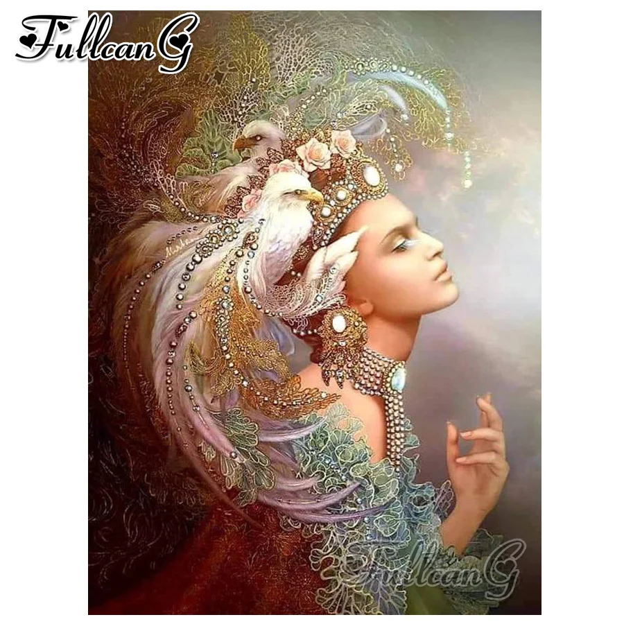

FULLCANG diy 5d mosaic full embroidery fantasy woman and eagle animal diamond painting mazayka square/round drill picture FC1640