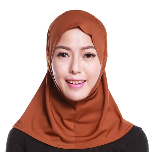 Модный женский хиджаб, шейный чехол, шапочка с шарфом, полное покрытие, внутренние хиджабы, головной убор, мусульманские, однотонные - Цвет: 05 brown