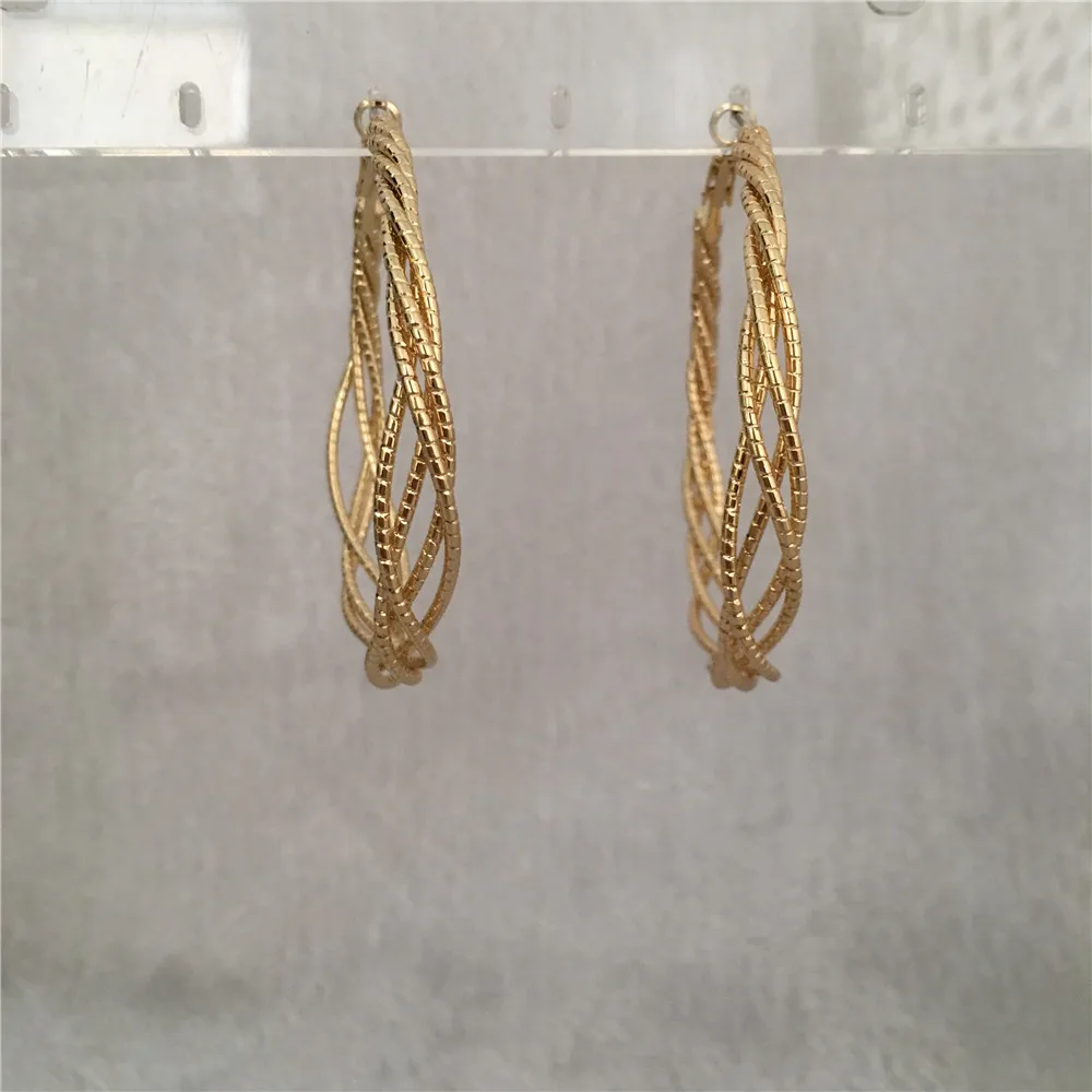 

TRENDY GOLD ROSEGOLD RHODIUM PLATING FOUR WIRE TWIST HOOP EARRING FOR WOMEN GIRLY
