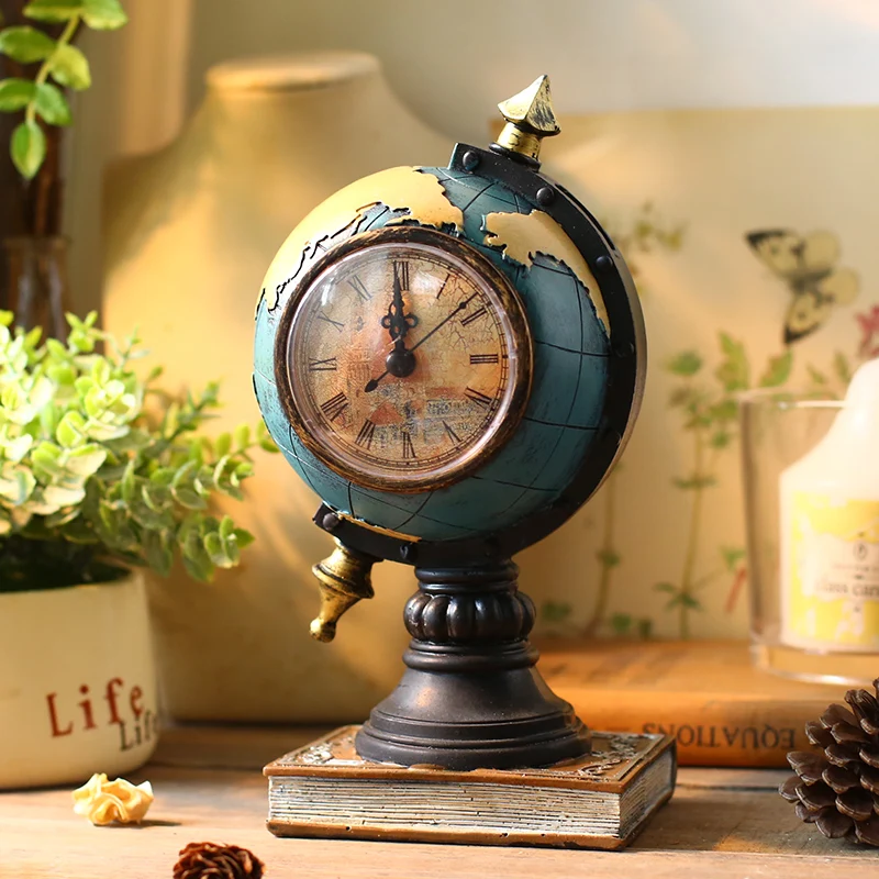 

2018 Hot Sale Electronic Desk Clock Desktop Sitting Room Globe Pendulum Antique Style Needle 3" Geometric Stopwatch Resin