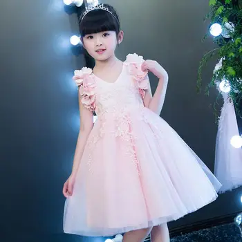 

Kids Girls Flower Petals Tulle Princess Dress Children Elegant Embroidery Flower Dress Vestido Children Formal Party Dress Q86