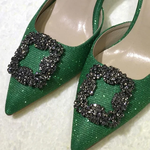 WEIQIAONA/Новинка года; брендовая дизайнерская женская обувь; Роскошная элегантная обувь с кристаллами и острым носком на высоком каблуке; обувь для вечеринок; женская обувь; модельные туфли - Цвет: 9cm green