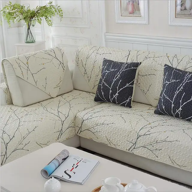 1 piece cotton Sofa Cover White Plant printed Soft Modern