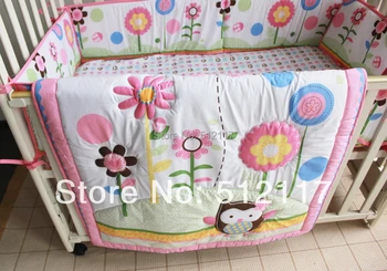 

New 6pcs Appliqued Purple Butterflys Girl Baby Cot Crib Bedding set 3items includes Comforter Fitted Sheet Bumper Bedskirt