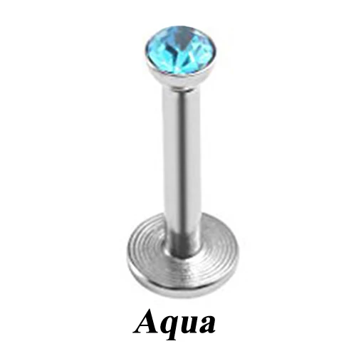 1pc Stainless Steel Internally Thread Flat CZ Gem Labret Lip Piercing Stud Ring Monroe Orelha Cartilage Upper Ear Stud Helix - Окраска металла: Aqua