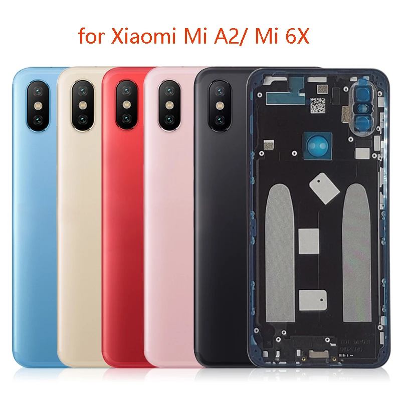

for Xiaomi Mi A2 Battery Back Cover Rear Housing Metal Door for Xiaomi Mi 6X Camera Glass Lens Repair Spare Parts + Side Key