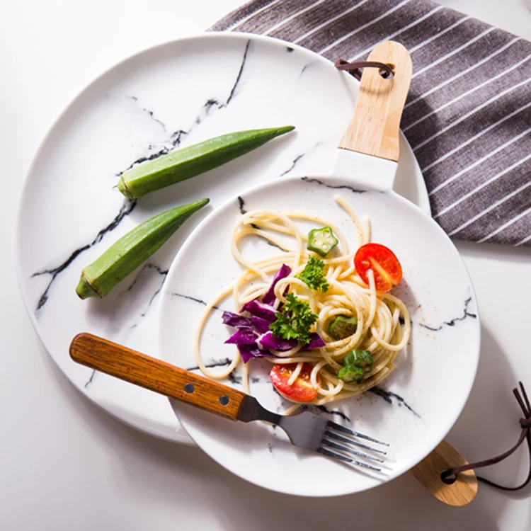 Marble pattern porcelain platter ceramic Dinner Plate with handle dinner set marble dinnerware tableware side plate