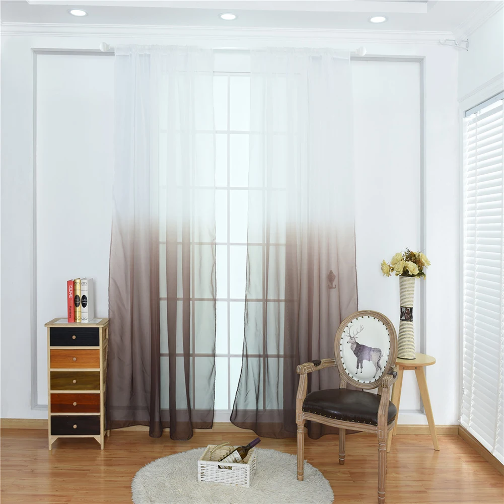 HOT SALE! Modern Gradient Color Window Tulle Curtain Sheer Drape Valance Bedroom Decor Home Textile - Цвет: Dark Coffee