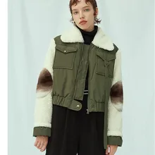 Осень и зима имитация кроличьей шерсти сшивание полета костюм бейсбольная форма хлопковая куртка толстое пальто женские короткие