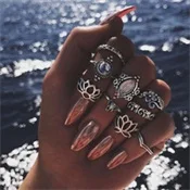 7 шт./компл. Boho Little Snake Star Eyes статуя Будды драгоценный камень треугольник Золото регулируемое Открытое кольцо набор для женщин индивидуальный ювелирный подарок