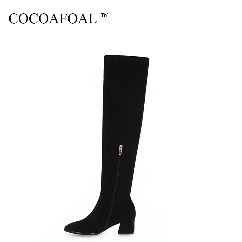 

COCOAFOAL Women's Chelsea Knee High Boots Black High Heeled Shoes Plus Size 33 43 Autumn Winter Genuine Leather Knee High Boots