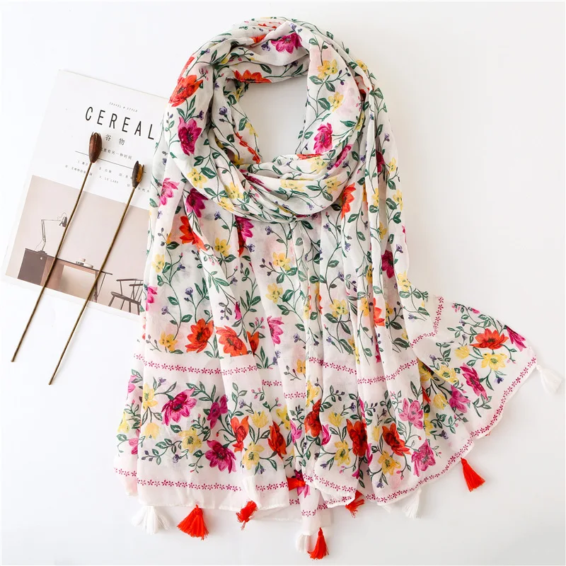 

Ladies Fashion Polka Floral Viscose Scarf Print Soft Shawls and Wraps Pashmina Stole Bufandas Mujer Muslim Hijab Sjaal 180*100Cm