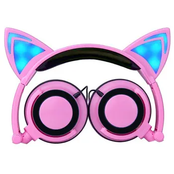 

Foldable Flashing Glowing Cat Ear Headphones with Led Light Replaceable Girls Cat Ear Headband Headphone Gaming Headset Earphone