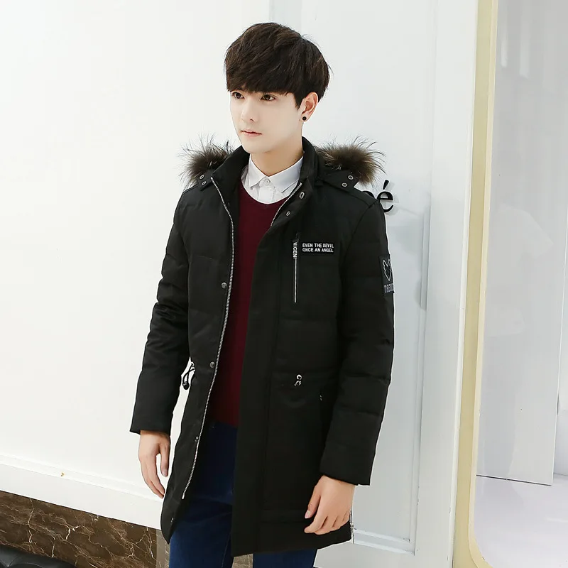 

The new explosion of men long down jacket youth men's coat was slim down Korean raccoon