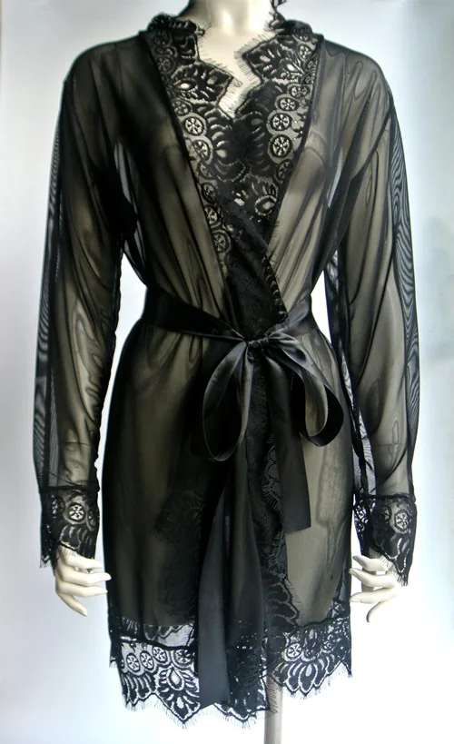 Женский черный кружевной прозрачный халат с кружевами ресницы сексуальное белье - Цвет: Black old