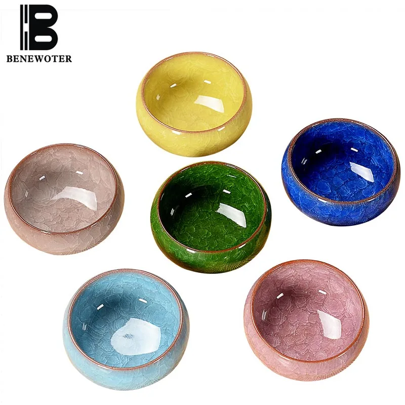 

6PCS/Lot Creative Ice Crack Glaze Small Teacup Ceramic Kung Fu Tea Set Chinese Porcelain Master Cup Tea Bowls Random Delivery