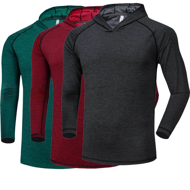 Men's Shirt Workout Running Sports Hoodie Long Sleeve Quick Dry Gym Hoodie