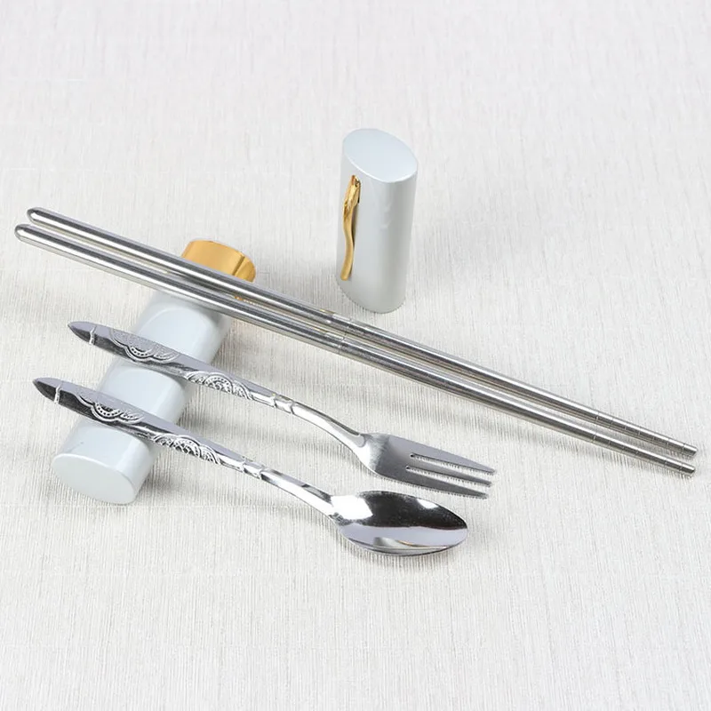 

3PCS/Set Outdoor Spoon Fork Sanitary With Storage Case Tableware Travel Camping Chopsticks Cutlery Set Hiking Stainless Steel
