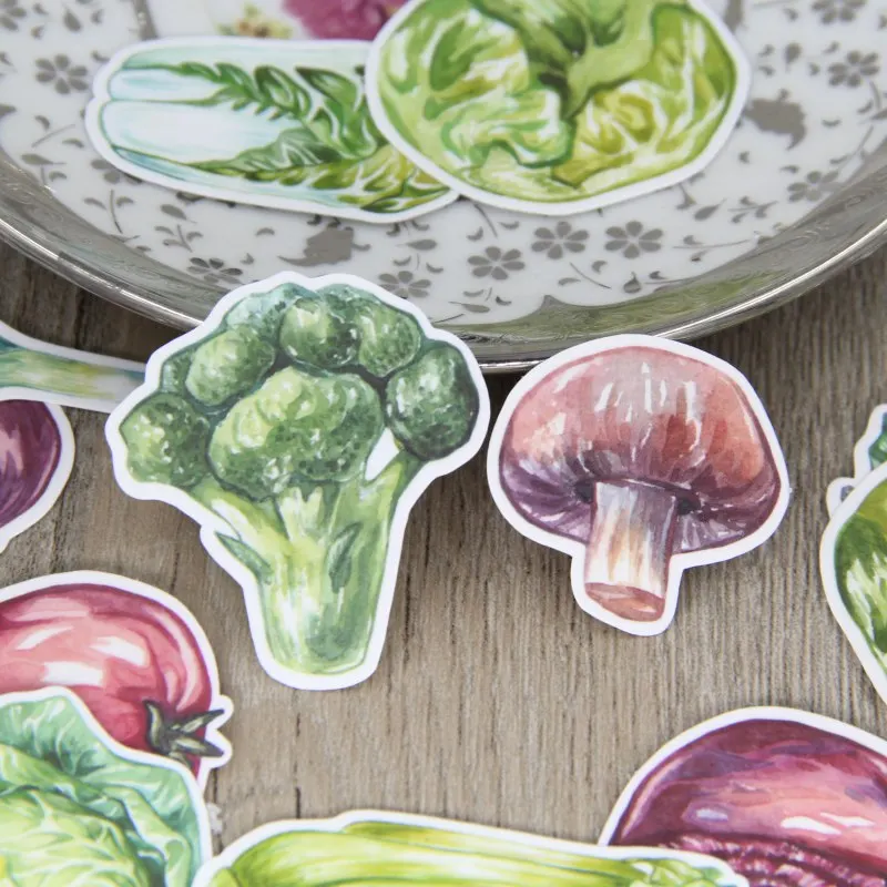 34pcs Watercolor Drawing Vegetable Scrapbooking Stickers, Fruit Diary, Book DIY Decorative