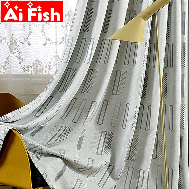 

Curtain Fabric Exquisite Simple Black Silk Hemp Jacquard Grey Shade Curtain For Living Room Coffee Geometric Panel AP264-30